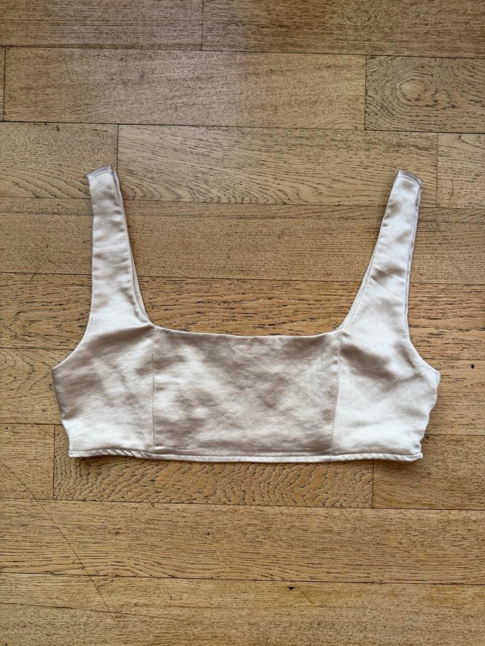 90s Minimalist Champagne Satin Square Neck Crop Top